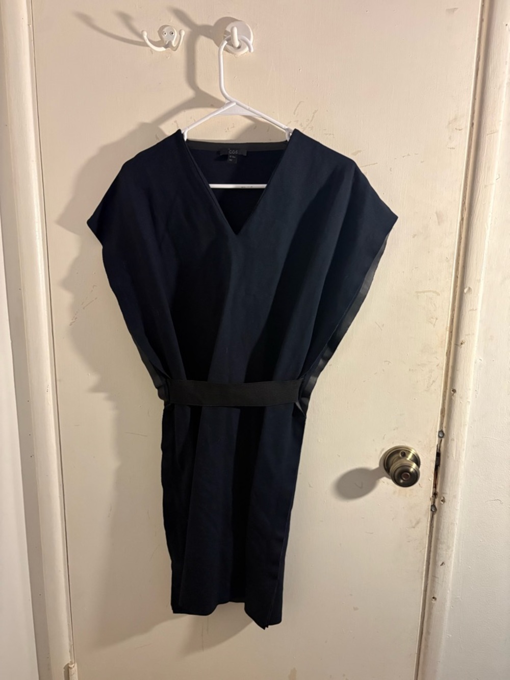 COS Navy V-Neck Mini Dress with Waist Band